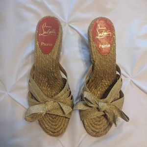 Louboutin gold wedges